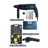 Profesyonel 3'Lü Set - 1200W Kırıcı Delici Hilti, Avuç Taşlama Spiral 900 W Ve Çift Akülü, Full Set, Darbeli Vidalama Matkap Takımı