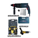 Profesyonel 3'Lü Set - 1200W Kırıcı Delici Hilti, Devir Ayarlı 780 W Taşlama Ve Çift Akülü, Full Set, Darbeli Vidalama Matkap Takımı