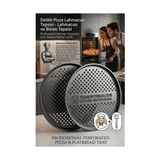 Profesyonel Delikli Pizza Tepsisi 32 cm - Yanmaz Yapışmaz Çıtır Tabanlı Karbon Çelik Lahmacun - Renkli - 1