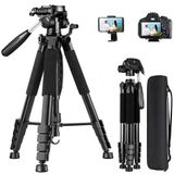 Profesyonel Kamera Tripodu - 360 Derece Manevralı, 175 cm Uzunluğunda Kamera Tripodu, Taşıma Çantalı, Kamera ve Telefon Uyumlu, Ev Ofis İnfluencer Vlog Çekimi Metal Tripod Kamera