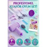 Profesyonel Kuaför Gerçekçi Hava Üfleme Ve Fön Sesi Değişen Başlıklı 8 Parça Oyuncak Kuaför Seti