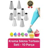 Profesyonel Paslanmaz Çelik Uçlu Tatlı Pasta Kurabiye Kek Süsleme Krema Sıkma Torbası Seti 10 Parça