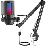 Profesyonel RGB Oyuncu Mikrofonu, Pürüzsüz Net Ses Performanslı Otomatik Değişen RGB Işıklı Akrobat Ayarlanabilir Masa Standlı Uzayabilir Ergonomik Vlogger Yayıncı Podcast Gamer Canlı Yayın Mikrofonu