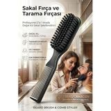 Profesyonel Sakal Fırçası Ve Tarağı, 2'Si 1 Arada Fade Ense Fırçası, Doğal Kıl Sakal Şekillendirici Bakım Seti 719584