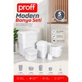 Proff 5 Parça Banyo Seti Kirli Çamaşır Sepeti Çöp Kovası Deterjanlık Tuvalet Fırçası
