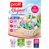 Proff Yağmur Mandal Sepeti Hediyeli 20'li Çamaşır Mandalı Paslanmaz Yaylı Renkli Set