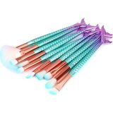 Profisher 10 Lu Set Mavi Denizkızı Makyaj Ince Fırça Set Güzellik Kozmetik Ekipmanları