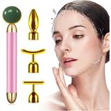 Profisher 4 In 1 Güzellik Masaj Kalem Set Doğal Green Jade (Yeşim) Taş, Pembe Çubuk