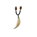 Profisher Doğal Tibet 3-4cm Kurt Dişi Kolye Beyaz Ayarlı Kordon İp 2 Boncuk