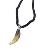 Profisher Doğal Tibet 3-4cm Kurt Dişi Kolye Brown Ayarlı Örgü İp 2 Boncuk