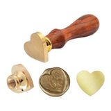 Profisher Kalp Şekilli Boş Mum Mühür Pirinç Damga Başlığı 25 x 22 mm Gold Renkli Ahşap Saplı