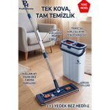 Profit Home Temiz Kirli Su Ayıran Mop Seti - Çift Bölmeli Kovalı, Mandallı Geniş Tablet Mop (130 cm Sap)