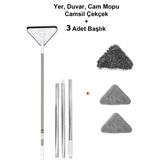 Profit Home Üçgen Cam Sil Çekçek, Duvar, Yer Silme Temizlik Seti + 2 Adet Başlık