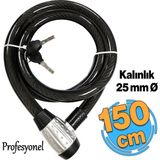 Profosyenel Motosiklet Bisiklet Halat Zinciri Hırsız Kilidi 150 Cm Çelik Kilit Çap 25 Mm Ø 1 Adet