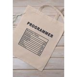 Programmer Nutrition Facts Yazılımcı Hediyelik Baskılı %100 Pamuklu Ham Bez Bej Çanta