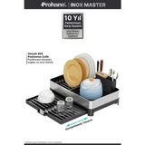 prohane INOX MASTER KD200 Kompakt Bulaşıklık | 304 Paslanmaz Çelik | Tezgah Üstü Bulaşık Kurutmalık, Sürgülü Su Tahliye Tepsili, Çatal Kaşık Bölmeli