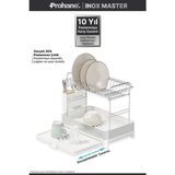 Prohane Inox Master KD400 | Genişletilebilir 2 Katlı Bulaşıklık | 304 Paslanmaz Çelik | Su Tahliyeli Tezgah Üstü Kurutmalık - Beyaz