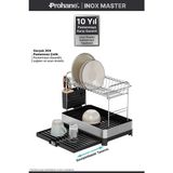 Prohane Inox Master KD400 | Genişletilebilir 2 Katlı Bulaşıklık | 304 Paslanmaz Çelik | Su Tahliyeli Tezgah Üstü Kurutmalık - Siyah