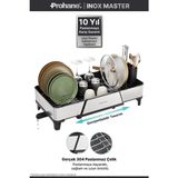 prohane INOX MASTER KD600 | 304 Paslanmaz Çelik Genişletilebilir Bulaşıklık | Geniş Kapasiteli Tezgah Üstü Kurutmalık, Su Tahliye Tepsili