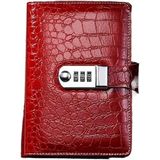 PROHEL A6 A5 Bağlayıcı Defter Vintage Lüks Timsah Dokulu Deri Günlük Şifre Notları Kilitli Ofis Gündemi Erkek Hediyesi (A6 Kırmızı)