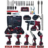 Prohummer Daflong DFL286 Profesyonel Akülü 6lı Set - 80NM Şarjlı Vidalama + Devir Ayarlı Taşlama + 600NM Torklu Somun Sıkma + Kırıcı Delici Hilti + Dijital Bağ Makası + Dal Budama Testere
