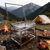 Prohummer Paslanmaz Çelik Hareketli Mangal - 40X30 cm Otomatik Çevirmeli Kömürlü Bahçe ve Kamp Mangalı - Gri