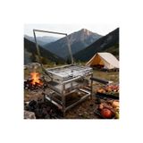 PROHUMMER Paslanmaz Çelik Hareketli Mangal - 40x30 cm Otomatik Çevirmeli Kömürlü Bahçe ve Kamp Mangalı
