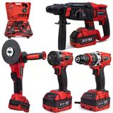 Prohummer PH304 Profesyonel Yeni Kırmızı 4lü Set Makine - 350NM Somun Sökme, Kırıcı Delici, 125MM Avuç Taşlama, 13MM Vidalama Matkap