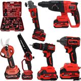 Prohummer Ph326 Yeni Profesyonel Akülü Kırmızı Süper 6Lı Set Makina 21V 4Ah 125Mm Avuç Taşlama, Sds Plus Kırıcı Delici, Somun Sıkma Sökme, Vidalama Matkap, Budama Testere, Budama Makası