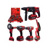 Prohummer PH333 Profesyonel Yeni Kırmızı 21V 4AH 5li Matkap Seti - 1100NM Somun Sökme, Kırıcı Delici, 125MM Devir Ayarlı Avuç Taşlama, 13MM Vidalama Matkap ve 15CM Dal Budama Testere