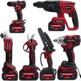 Prohummer PH338 Profesyonel Kömürsüz Akülü Kırmızı 6lı Set - 21V 4ah (Kırıcı Delici, Somun Sıkma, Vidalama, Avuç Taşlama, Dal Budama Makası, Dal Testeresi)