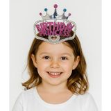 Proithalat Gümüş Renk Taç Üzeri Pembe Birthday Prenses Yazılı Çocuk Parti Tacı 11X12 cm