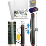 Proje Tüpü Dar 1 Adet 35x50 cm Resim Kağıdı 25 Adet Dereceli Resim Kalemi Bozuka Proje Tüpü Silindir Proje Tüpü