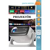 Projeksiyon 4K Ultra Hd Ev Ofis Fuar Toplantı Sunumları Sinema Oyun Android Wifi Bluetooth Projektör - Beyaz