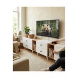 Projemob Miramob 8 Çekmeceli Modern Tv Ünitesi 248 Cm Geniş Duvar Ünitesi Ayaklı Tv Sehpası Safir Meşe Beyaz
