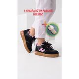 Prokids Unisex Cırtlı ve Bağcıklı Sneaker H Model - Günlük Rahat Taban Spor Ayakkabı + Çorap Hediye - Siyah - Pembe