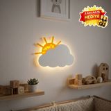 Prolaz Bulut Güneş Çocuk Odası Gece Lambası 22,5X19 cm Kablosuz LED Duvar Lambası 2 Aa Pil Hediye - Beyaz - Altın