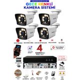 PROLİFE 4 Kameralı Full Set 1080p Full Hd Gece Renkli Görüş Güvenlik Kamerası 2 Yıl Garantili Su Geçirmez