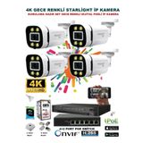 Prolife 4 Kameralı Sesli 4K 1440P Full Hd Poeli Ip Kamera Gece Renkli Ultra Hd Çözünürlük Güvenlik Kamerası