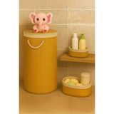 Prolite Orjinal Bambu Oval Kirli Sepeti ve Bambu 3 Lü Organizer (Sabunluk Havlu Kozmetik Saklama )