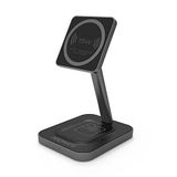 Promate AuraBase-15 W, 2'si 1 arada Mag-Safe 15 W hızlı kablosuz şarj cihazı, ayarlanabilir boyunlu ve kaymaz 5 W şarj pedi, iPhone 12/12 Mini/12 Pro/12 Pro Max/AirPods 2/AirPods Pro için