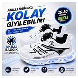 Promax Akıllı Bağcıklı Işıklı Çocuk Spor Ayakkabı Beyaz 26-30 Kolay Giyilebilir - 00001-Beyaz