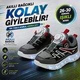 Promax Akıllı Bağcıklı Işıklı Çocuk Spor Ayakkabı Gri 26-30 Kolay Giyilebilir