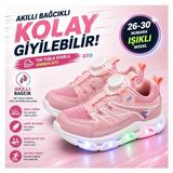 Promax Akıllı Bağcıklı Işıklı Çocuk Spor Ayakkabı Pembe 26-30 Kolay Giyilebilir - 01-Pembe