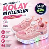 Promax Akıllı Bağcıklı Işıklı Çocuk Spor Ayakkabı Pembe 26-30 Kolay Giyilebilir