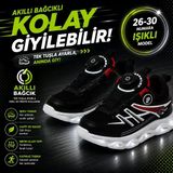 Promax Akıllı Bağcıklı Işıklı Çocuk Spor Ayakkabı Siyah 26-30 Kolay Giyilebilir