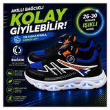 Promax Akıllı Bağcıklı Işıklı Çocuk Spor Ayakkabı Siyah-Sax 26-30 Kolay Giyilebilir - 0 - Siyah