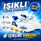 Promax Çocuk Işıklı Cırtlı Patik Spor Ayakkabısı 26-30 Beyaz Sax