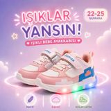 Promax Kız Çocuk Işıklı Cırtlı Bebe Spor Ayakkabısı 22-25 Beyaz Pembe