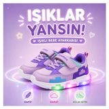 Promax Kız Çocuk Işıklı Cırtlı Bebe Spor Ayakkabısı 22-25 Mor Lila - 03-Mor